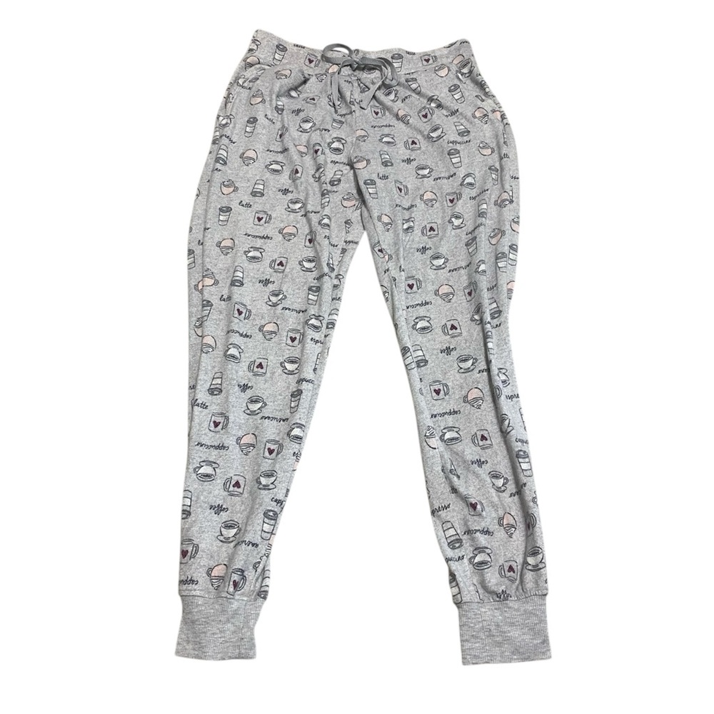 Women’s Secret Treasures Coffee Theme Pajama Pants w Pocket Small Gray
